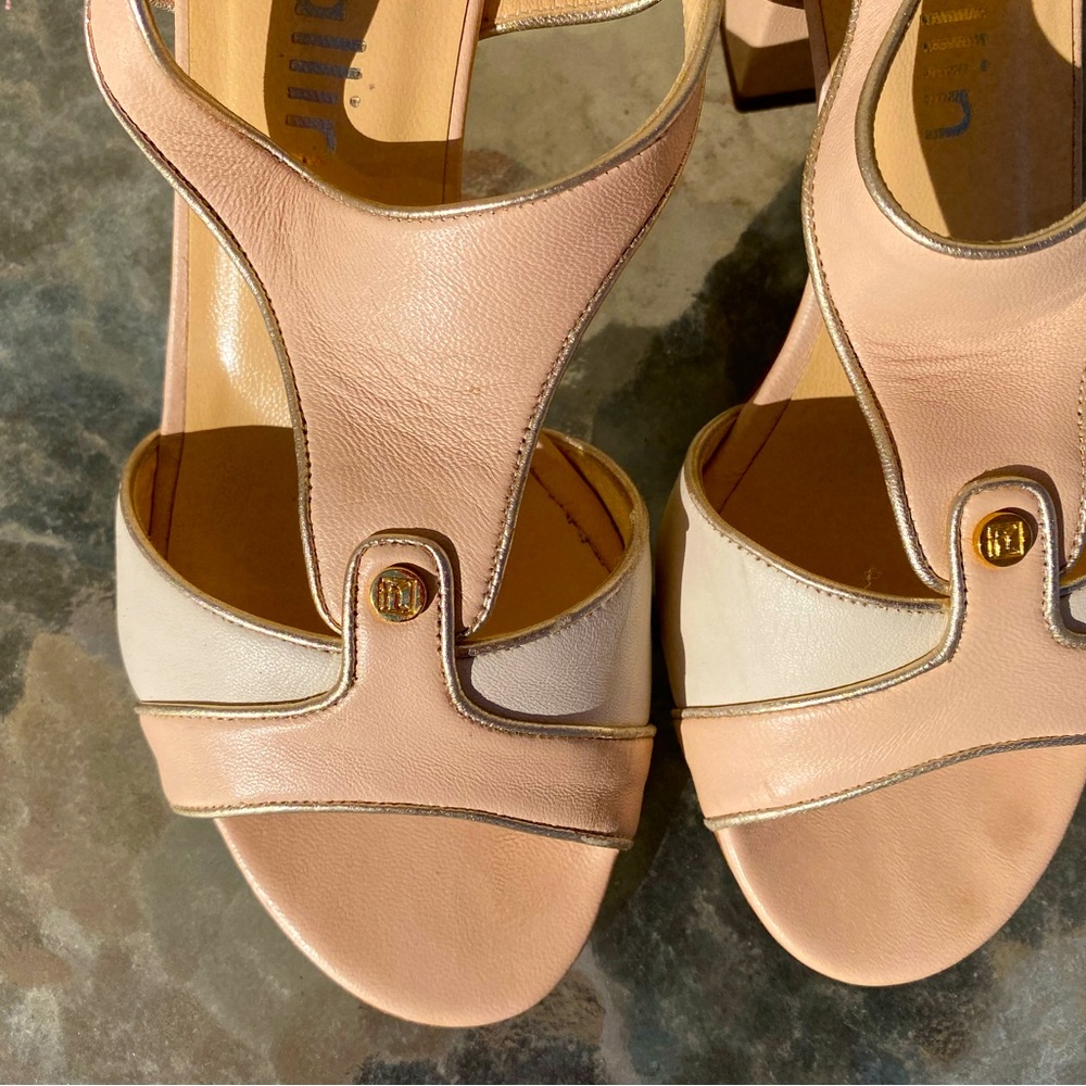 Beige leather low heel sandals, 36.5 EU